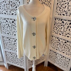 NWT Christopher & Banks Cream Cardigan with Embellished Buttons Sz L